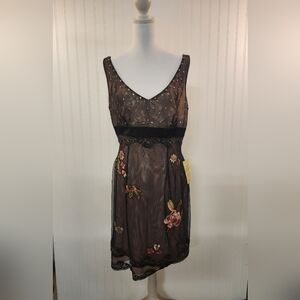 NEW Adrianna Women's Black Sheer Floral Embroidered Sleeveless Dress Size 12 L